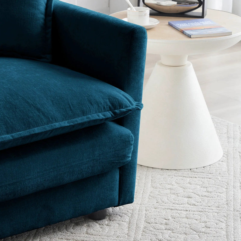 Comfy Deep Single Seat Sofa Upholstered Reading Armchair in Blue Chenille Fabric by HouseOfZazla