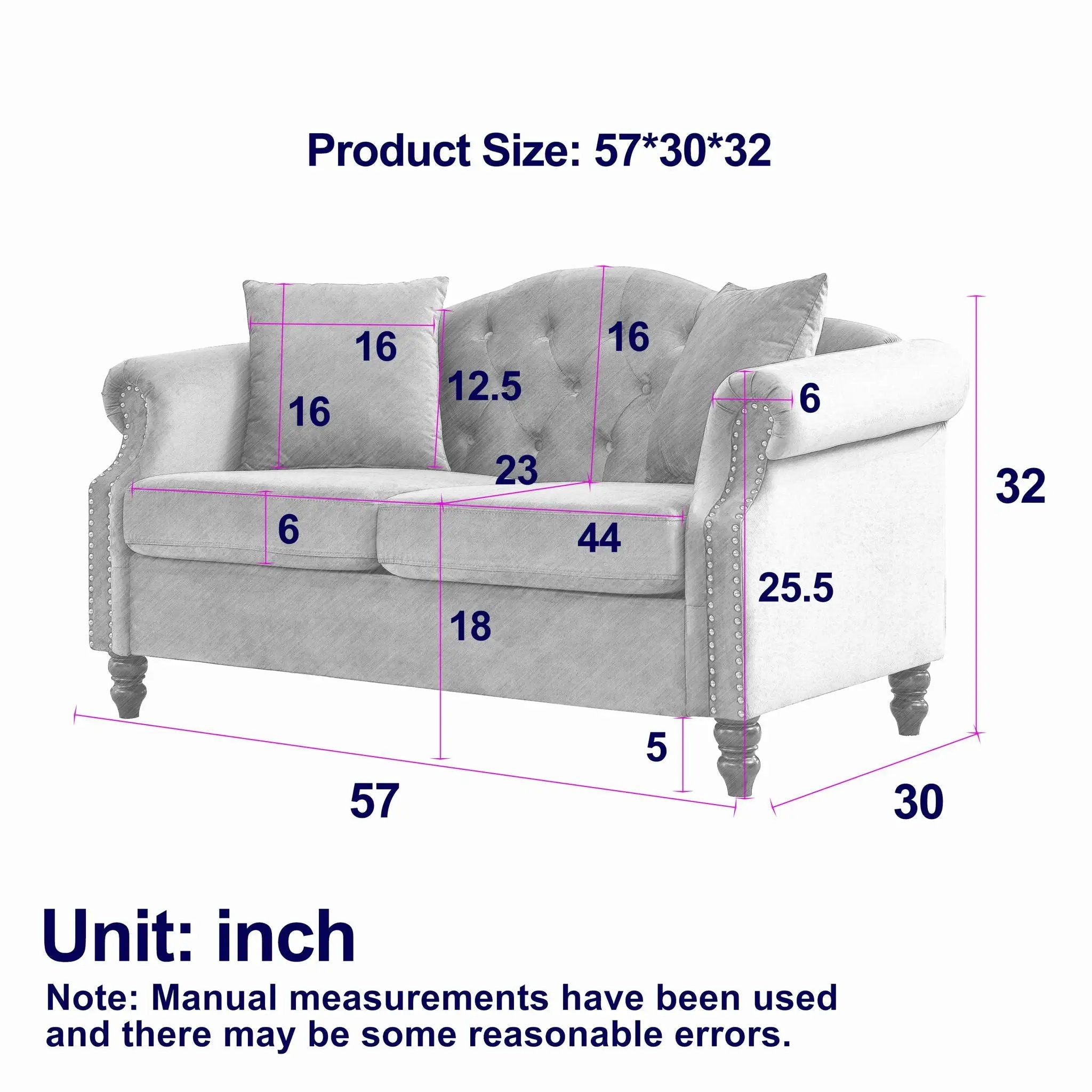 2 Seater Chesterfield Sofa With Rolled Arms And Nailhead Trim For Living Room by HouseOfZazla