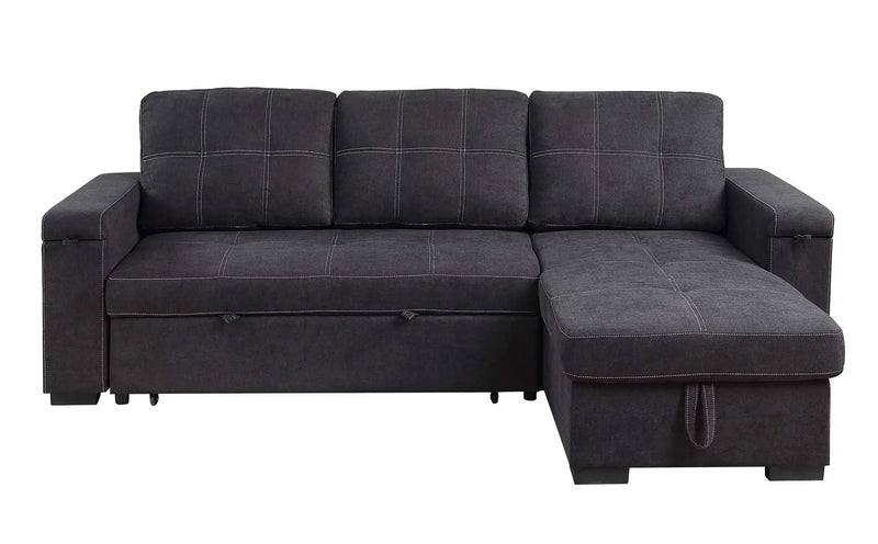 Toby - Woven Fabric Reversible Sleeper Sectional Sofa With Storage Chaise Cup Holder Charging Ports And Pockets by HouseOfZazla
