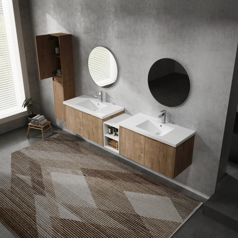 84" Wall-Mounted Bathroom Vanity With Sink and Side Cabinet by HouseOfZazla