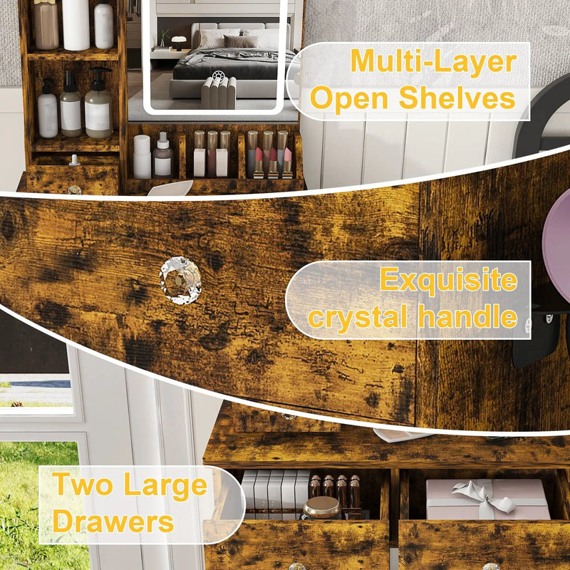 Modern Small Vanity Desk With 3 LED Lighting Modes, 3 Drawers by Unique Piece Furniture