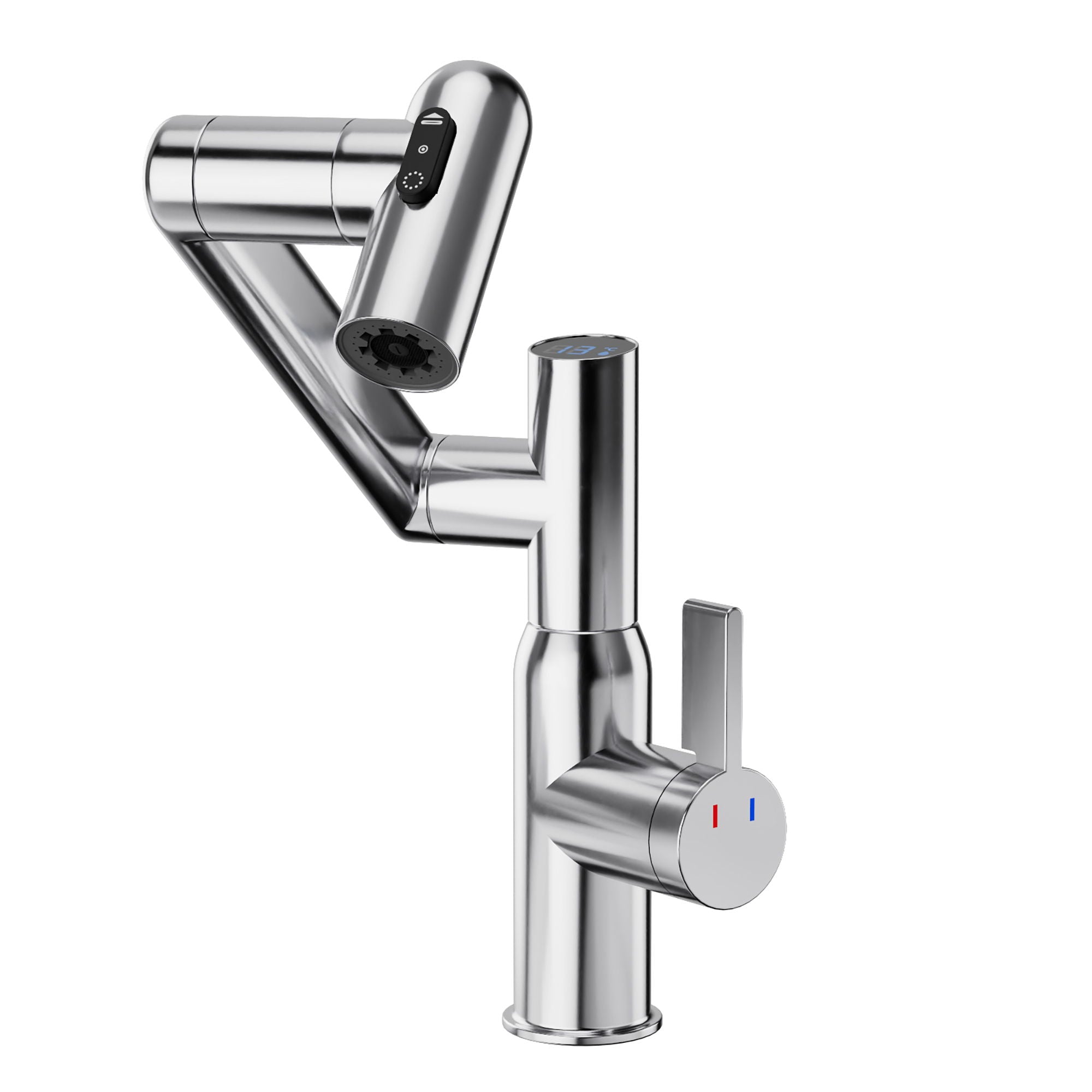 Bathroom Sink Faucet With Spray Function And Temperature Display, Anti Skid Switch, 360 Degree Rotary by HouseOfZazla