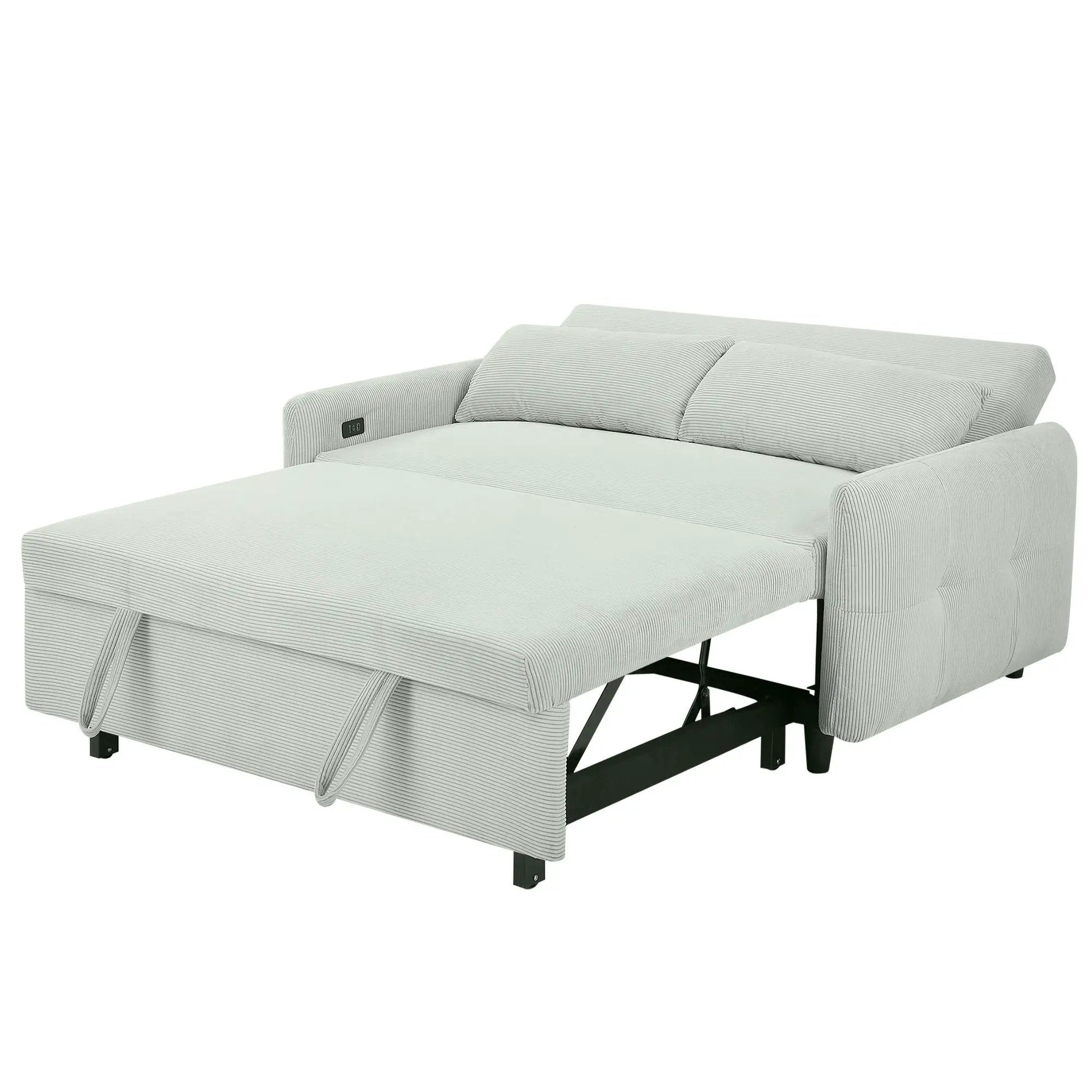 Pull-Out 2 Seat Modern Sleeper Sofa With 2 Throw Pillows And USB Ports by HouseOfZazla