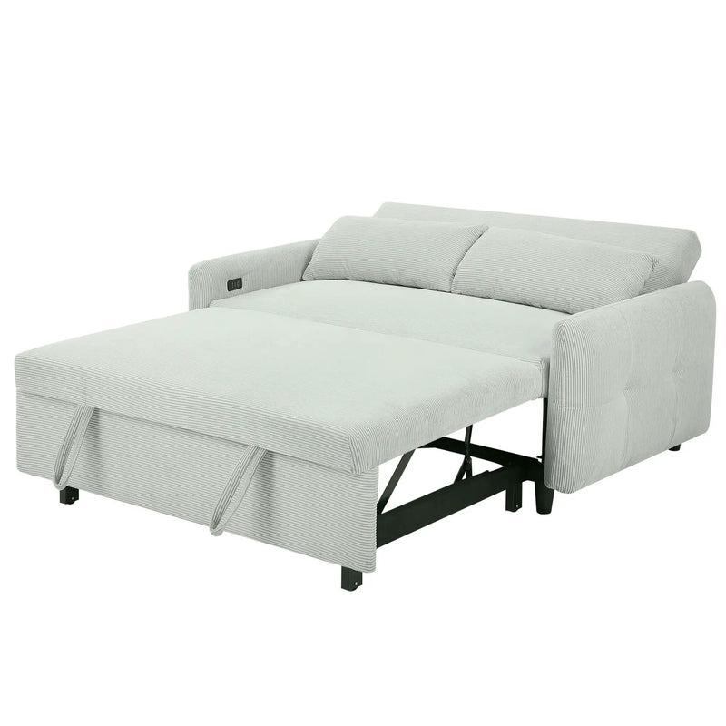 Pull-Out 2 Seat Modern Sleeper Sofa With 2 Throw Pillows And USB Ports by HouseOfZazla