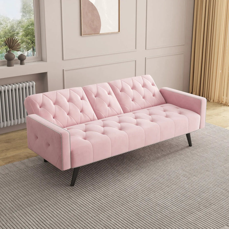 Sofa Bed With Nail Head Trim And Cup Holders - Pink by Unique Piece Furniture