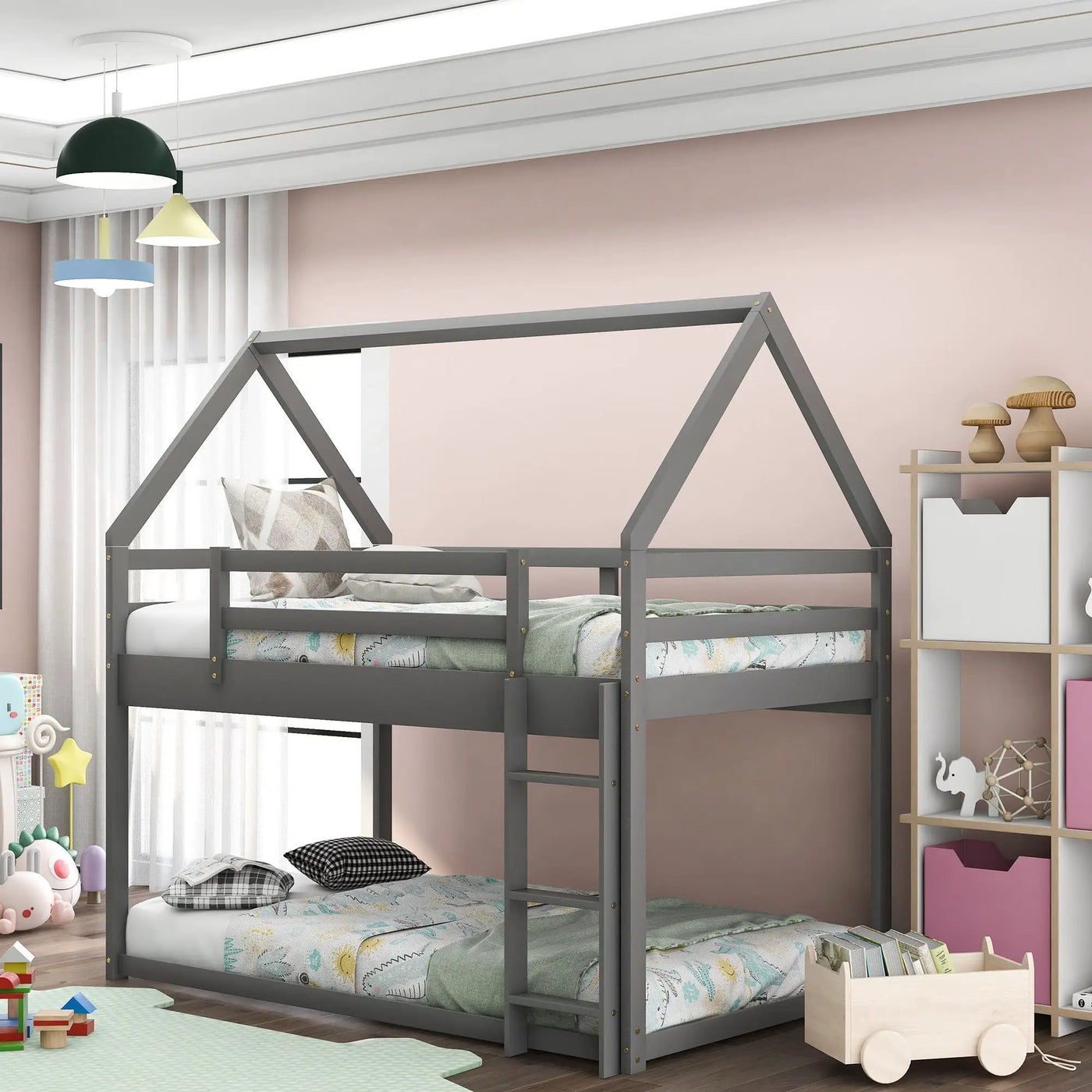 Low Bunk Bed With House Shaped Frame And Ladder by Unique Piece Furniture