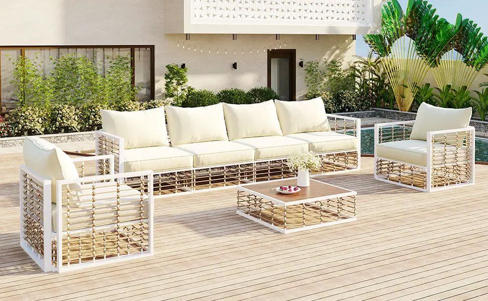 TOPMAX Modern Minimalist 7-Piece Metal Patio Sectional Sofa Set by HouseOfZazla