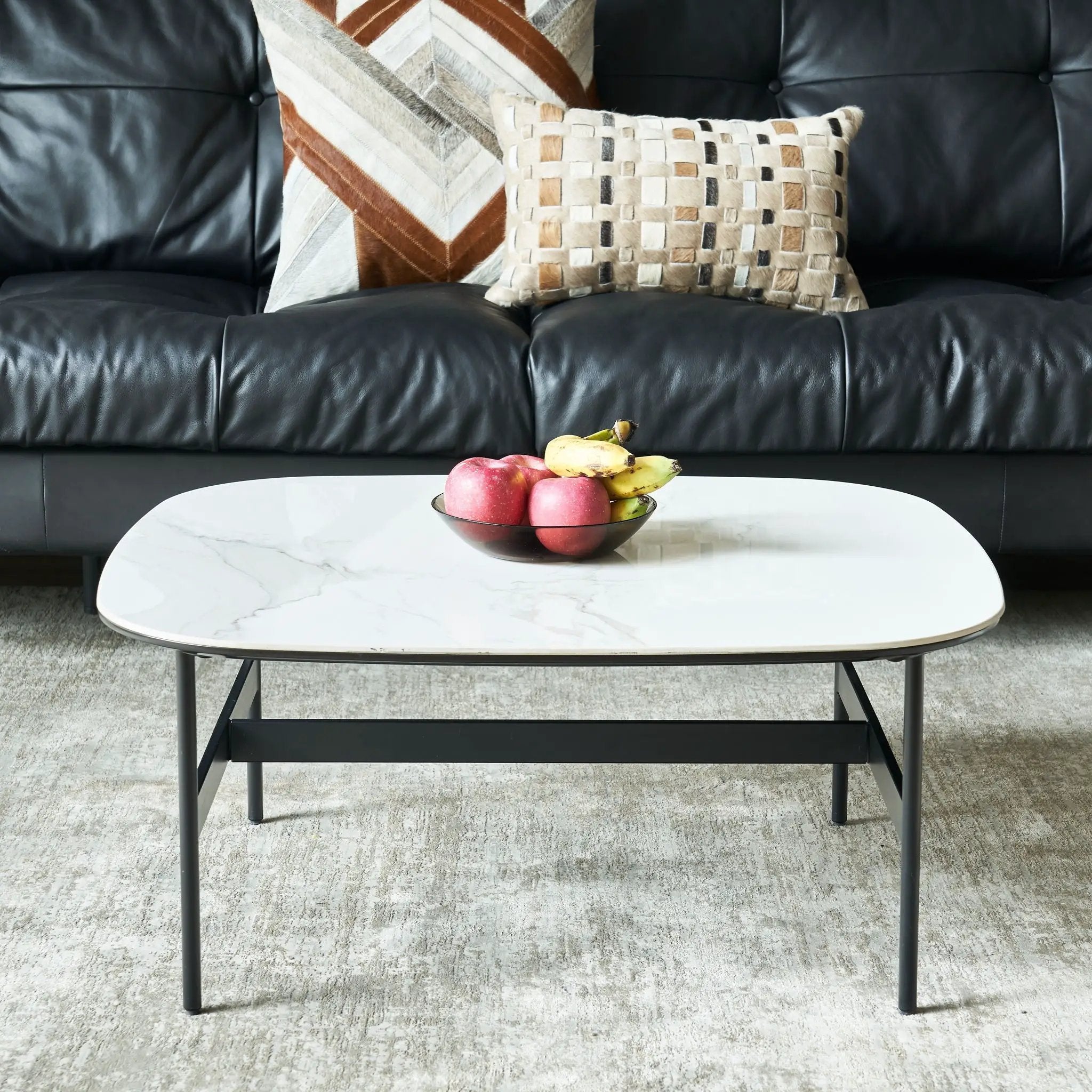 Modern Rectangular Rock Plate Coffee Table Open Space Design Golden Metal Frame Minimalist Living Room Center Table For Lounge Office - Black White by HouseOfZazla