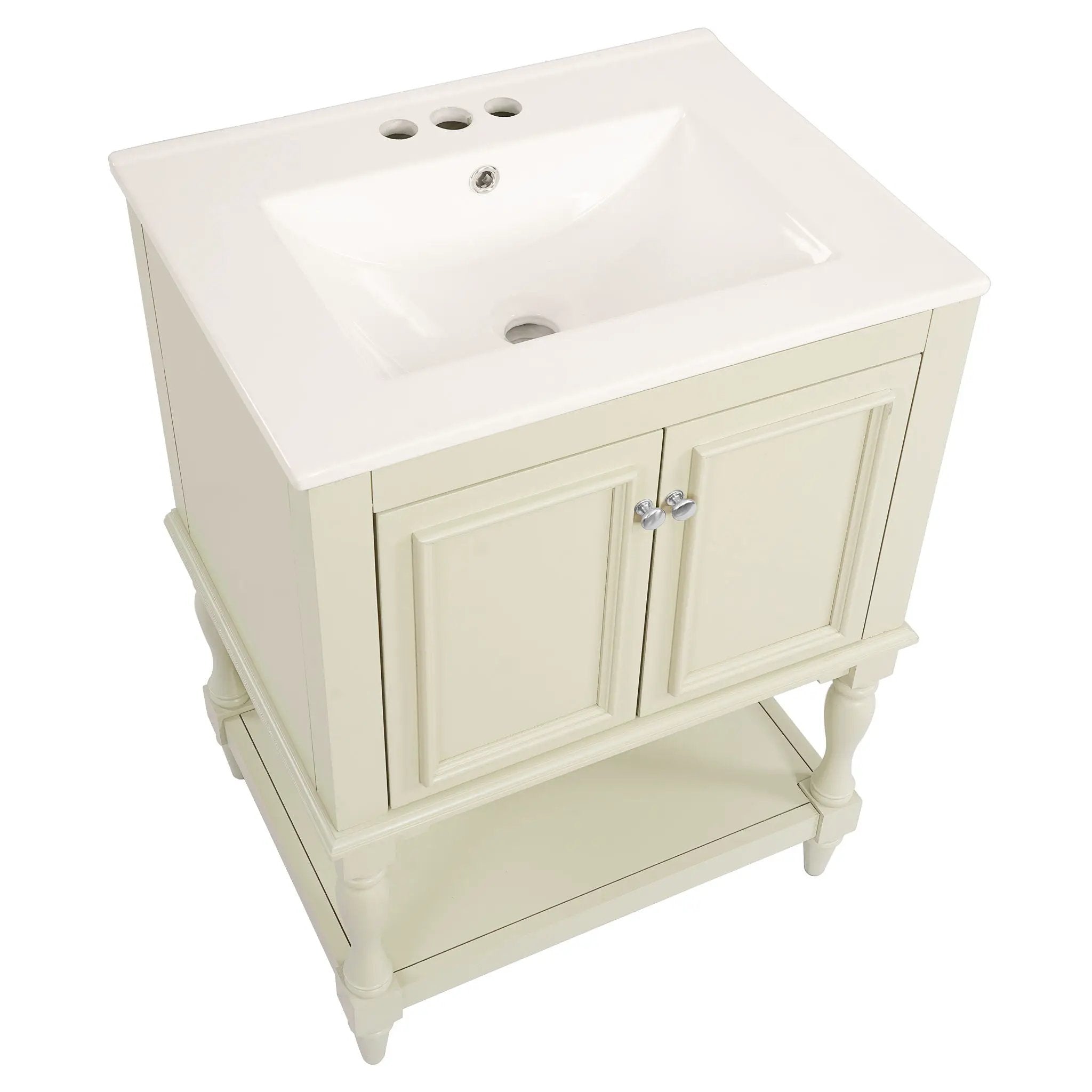 Modern Bathroom Vanity With Sink, Rectangular Cabinet With Open Shelf And Closed Storage