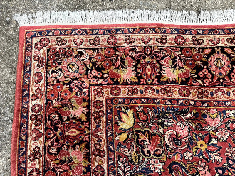 Large Antique Persian Sarouk Rug 11x18, Red, Floral Allover, Palace Size Wool Handmade Carpet by Jewel Rugs