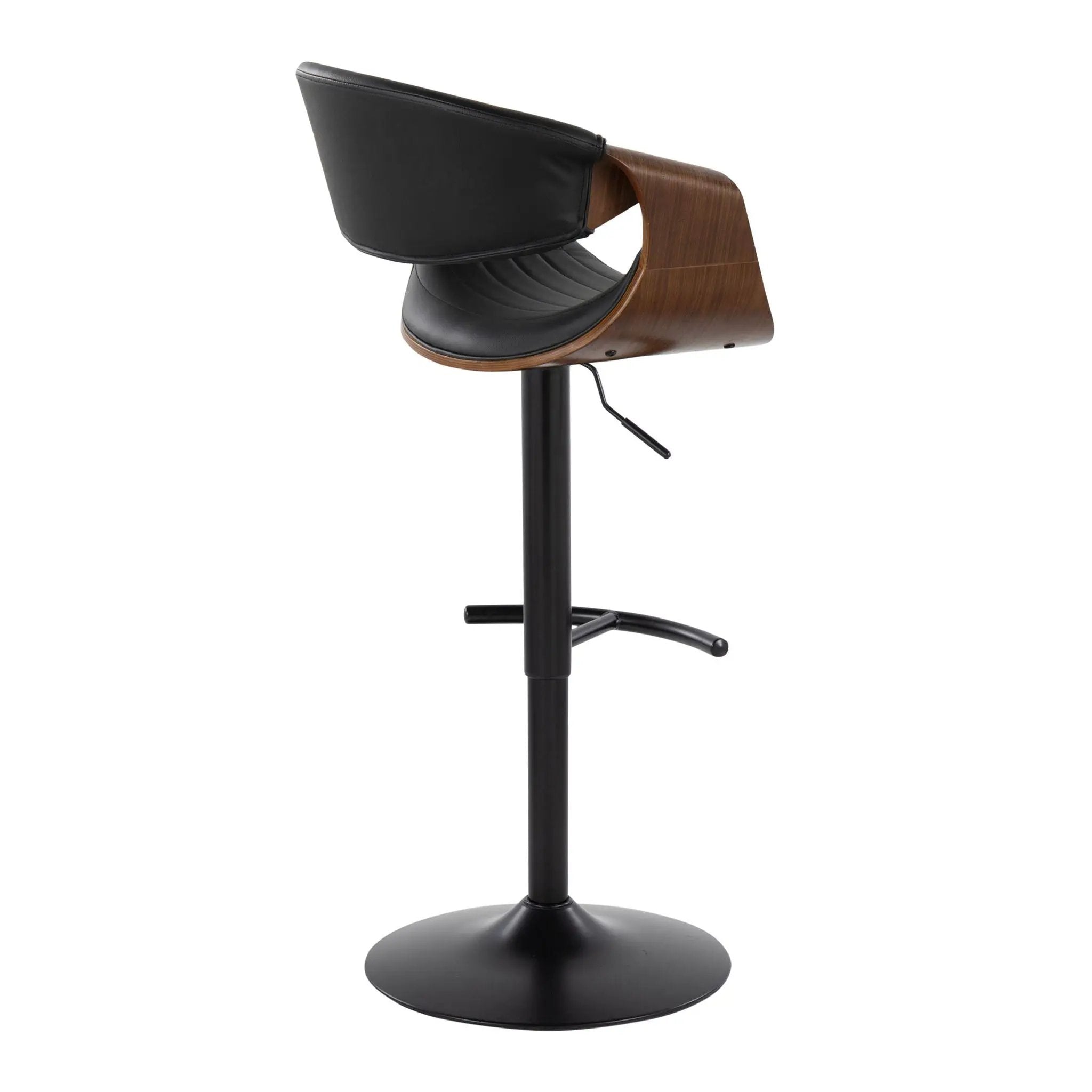 Symphony - Mid-Century Modern Adjustable Barstool With Swivel With Rounded T Footrest (Set of 2) - Black / Walnut / Black by Unique Piece Furniture