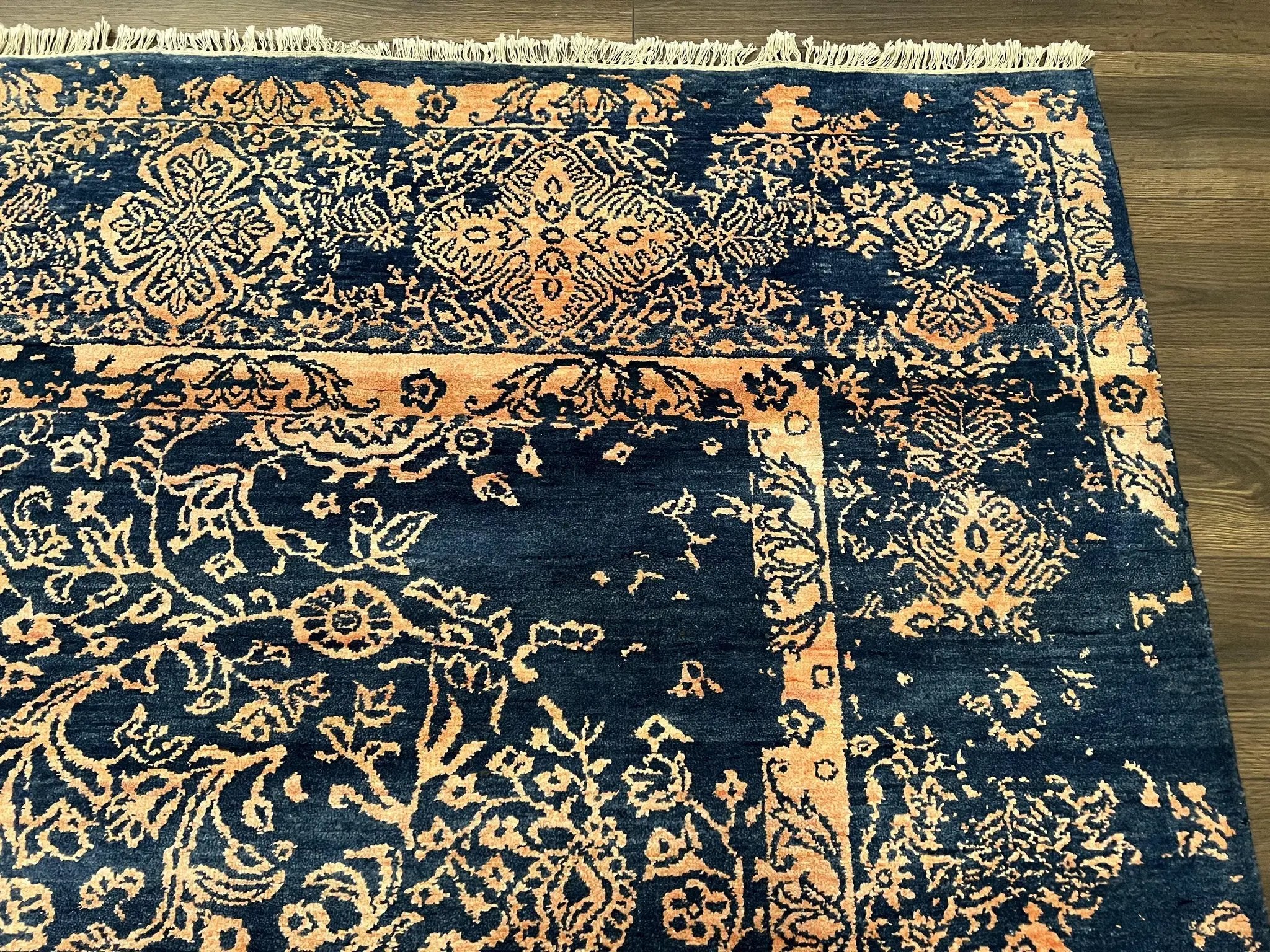 Area Rug 8x10 High Quality Handmade Oriental Carpet, Modern Contemporary Rug, Rug for Living Room, Wool Rug, Blue and Gold, Pakistani Rug by Jewel Rugs