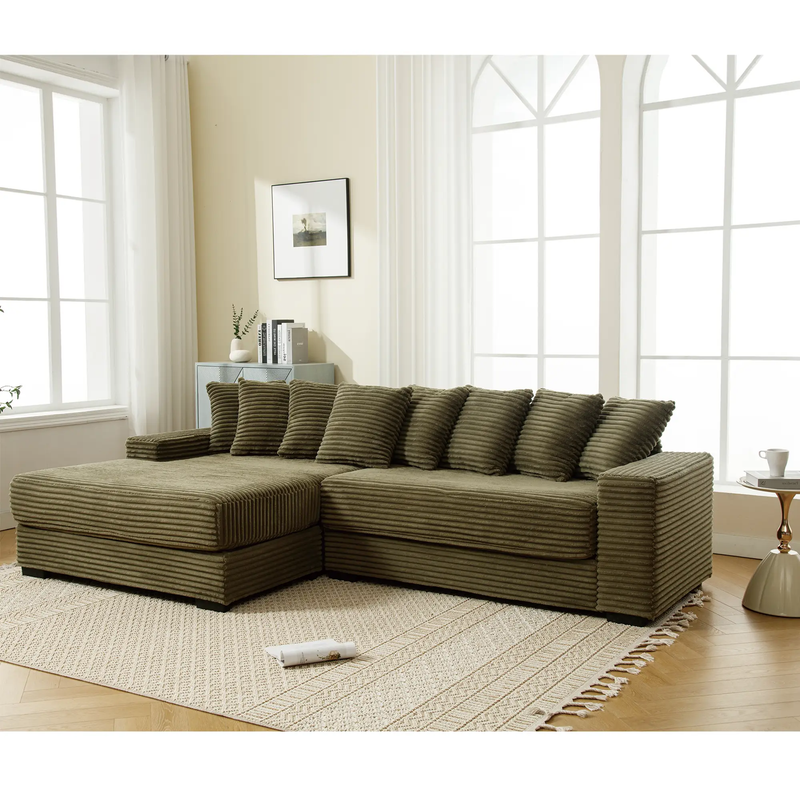 Oversized Two-Piece Corduroy Sofa with Left Chaise Daybed by HouseOfZazla