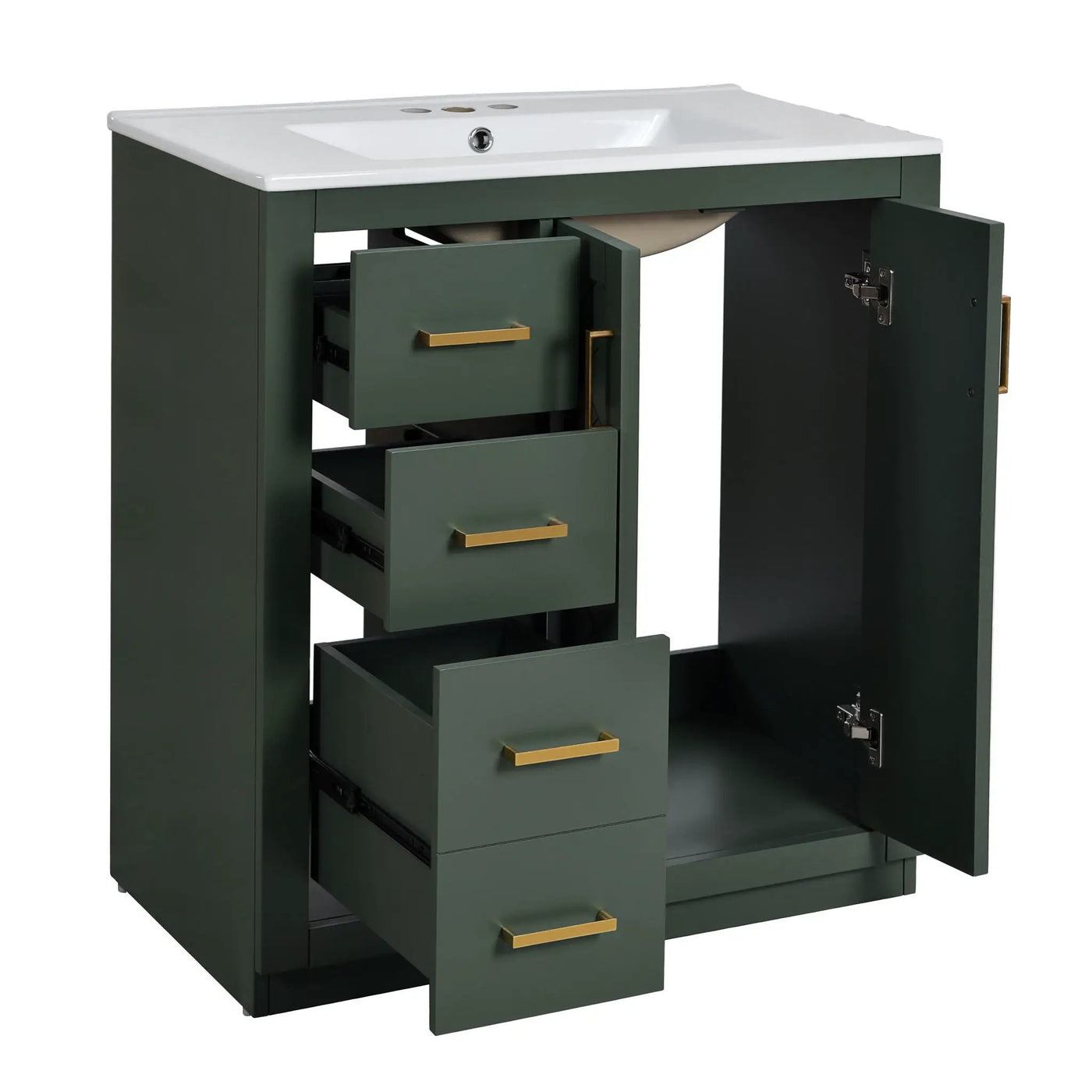 Ceramic Sink Combo, Freestanding Vanity Set With 3 Drawers & Soft Closing Doors by HouseOfZazla