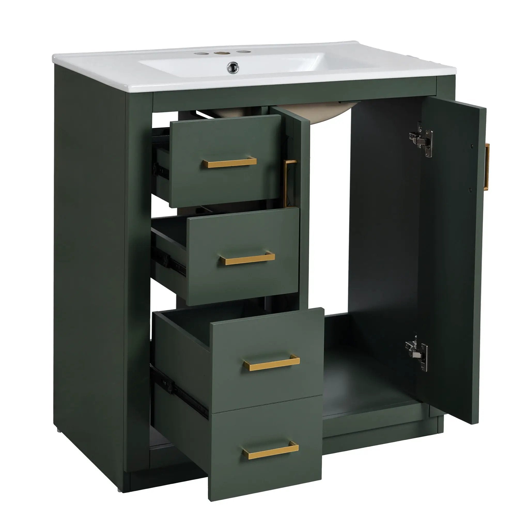 Ceramic Sink Combo, Freestanding Vanity Set With 3 Drawers & Soft Closing Doors by HouseOfZazla