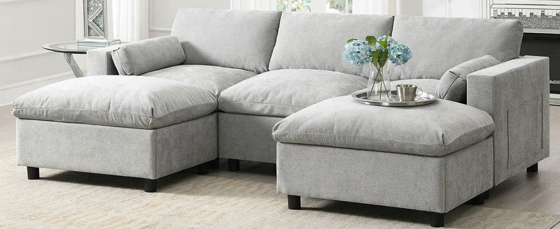 Modular Sectional With Storage Pockets, 5 Seat U Shaped Couch Set With Pillows, Free Combination Modern Cloud Sofa With 2 Movable Ottoman by HouseOfZazla
