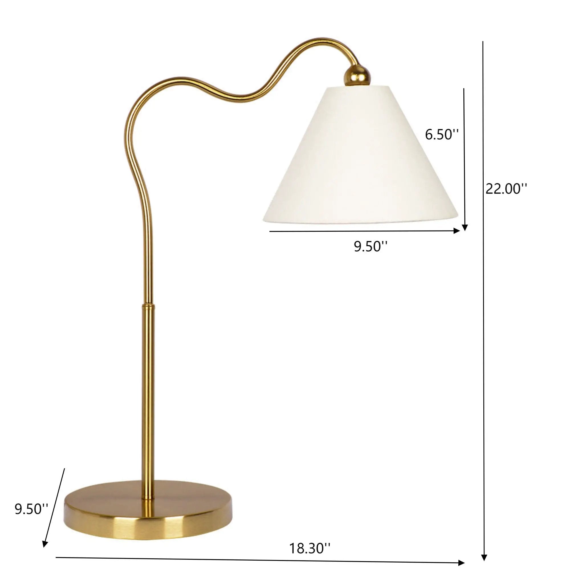 Ornate - Ring Base Curved Table Lamp With Triangle Drum Shade - Gold / White by Unique Piece Furniture