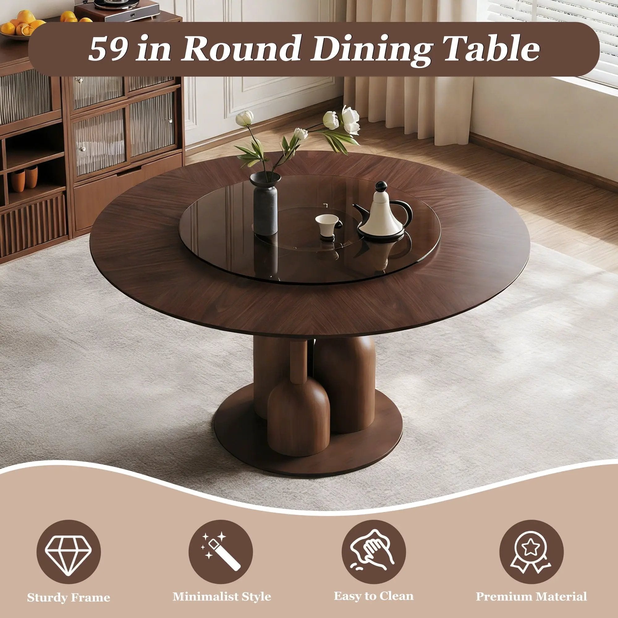 Round Dining Table With Lazy Susan For Living Room - Walnut by Unique Piece Furniture