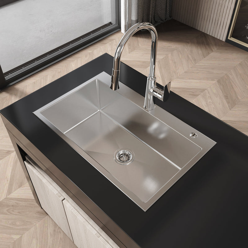 Stainless Steel Kitchen Sink, 30″x19″ Single Bowl, Overmount, Brushed Nickel by HouseOfZazla