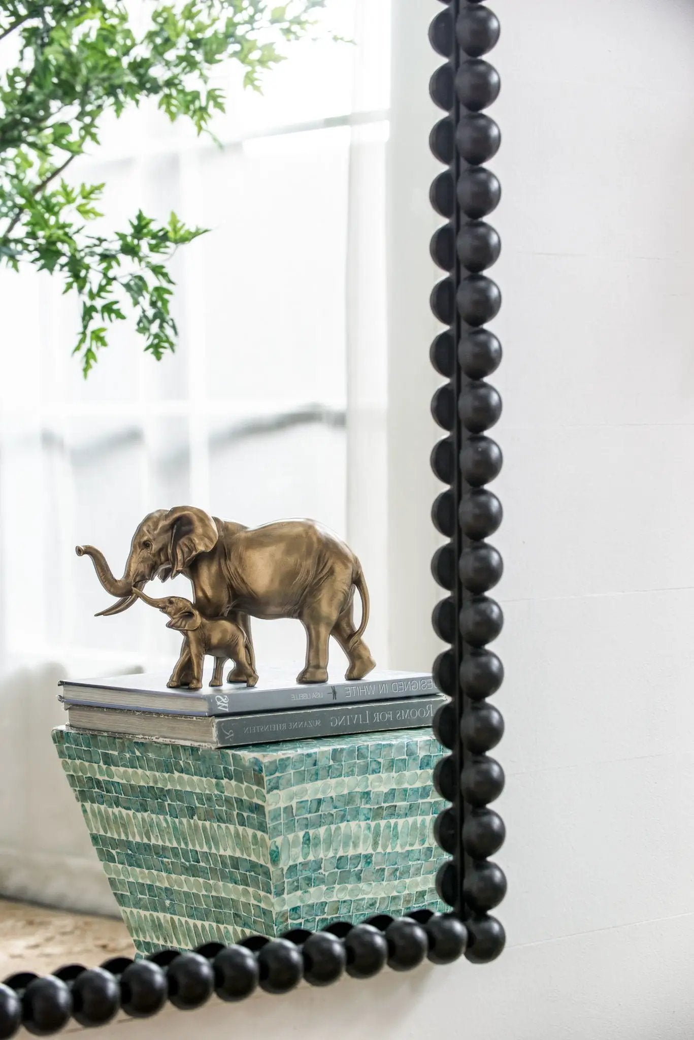 Full Length Mirror With Metal Beaded Frame, Rectangular Oversized Mirror For Living Room Bedroom - Black by Unique Piece Furniture