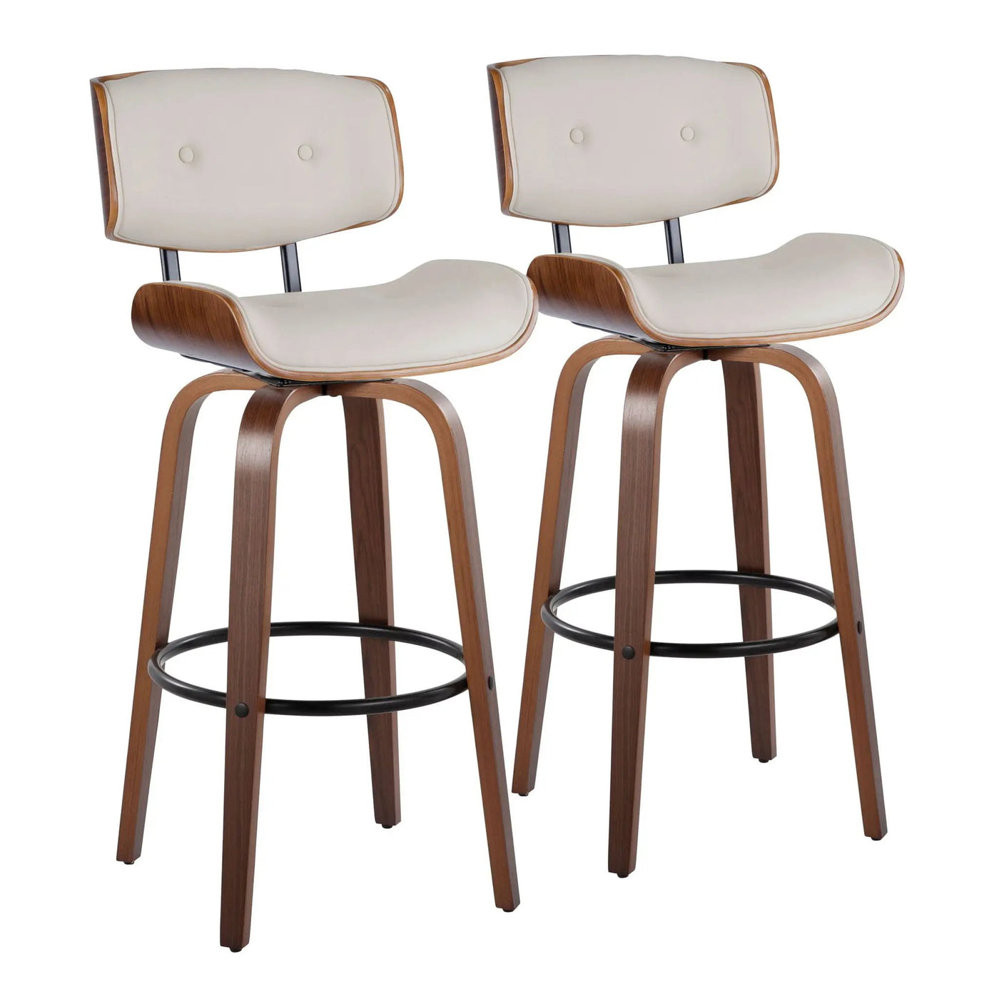 Lombardi - Mid-Century Modern Fixed Height Barstool With Swivel With Round Footrest (Set of 2) by HouseOfZazla