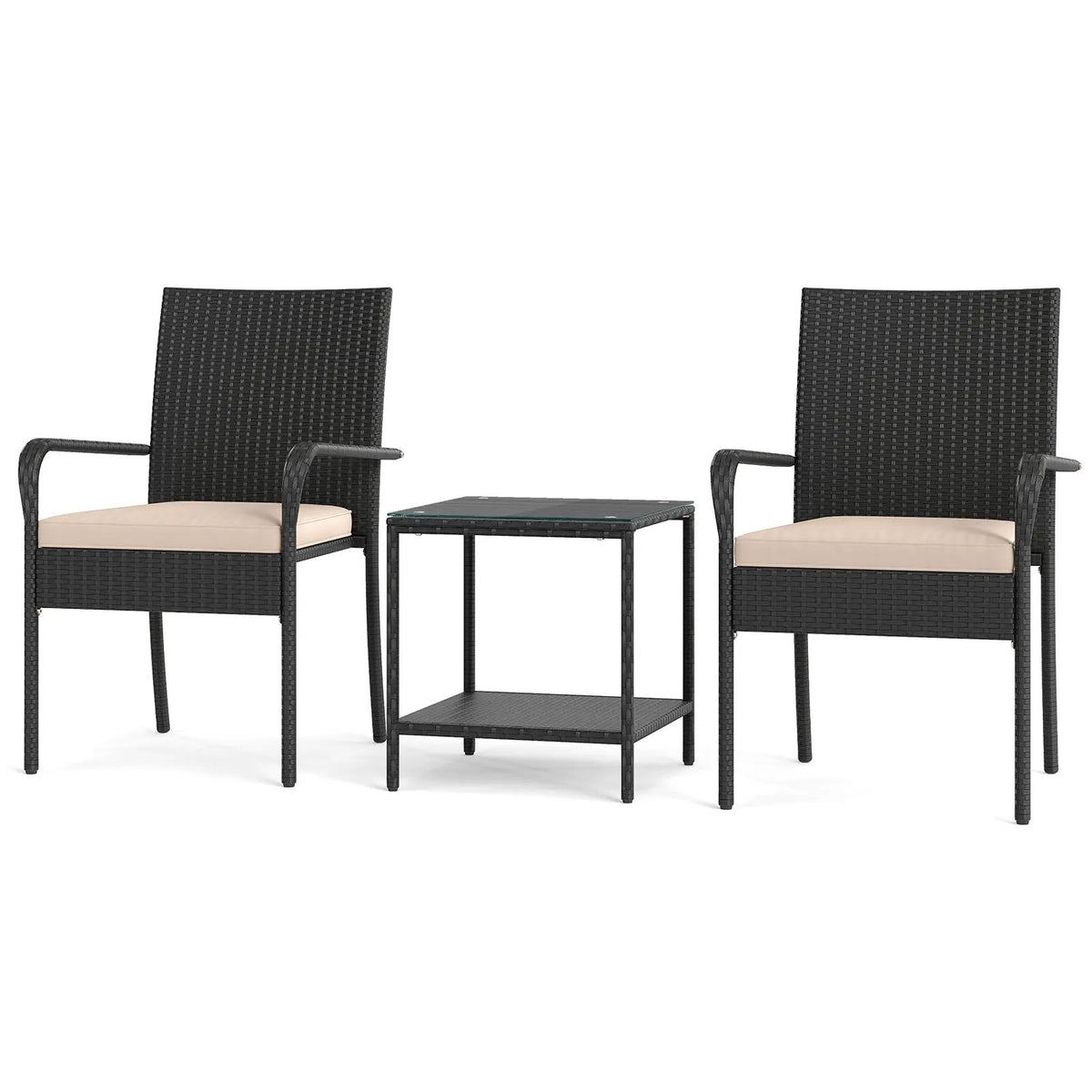 3 Piece Patio Furniture Set with Seat Cushions and Tempered Glass Tabletop, photo 8 of 24
