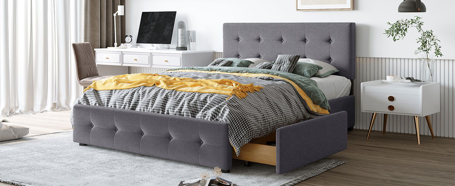 Upholstered Platform Bed With Classic Headboard And Drawers, No Box Spring Needed by HouseOfZazla