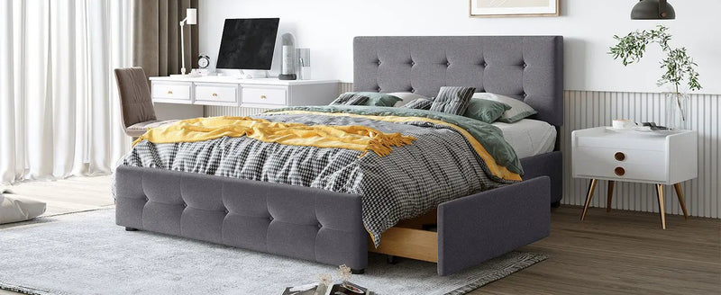 Upholstered Platform Bed With Classic Headboard And Drawers, No Box Spring Needed by HouseOfZazla