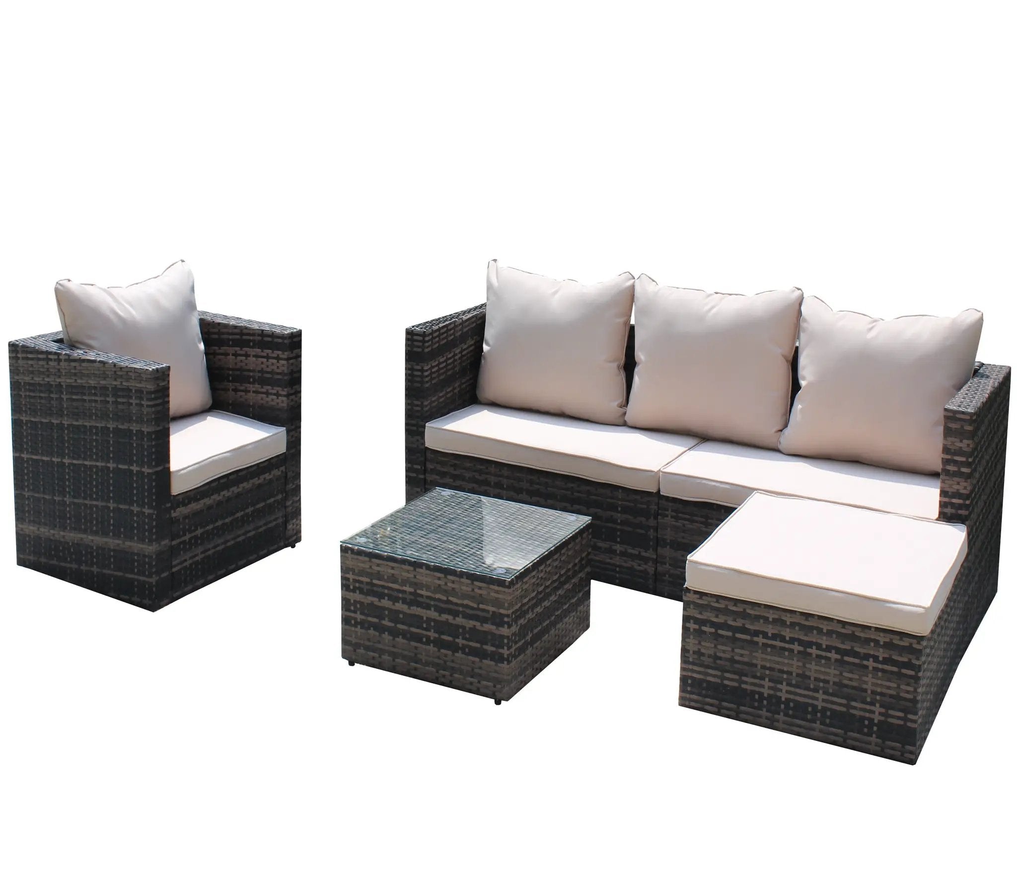 Rattan Patio Furniture Set Wicker Sofa Cushioned Sectional (4 Pieces, Brown) by HouseOfZazla