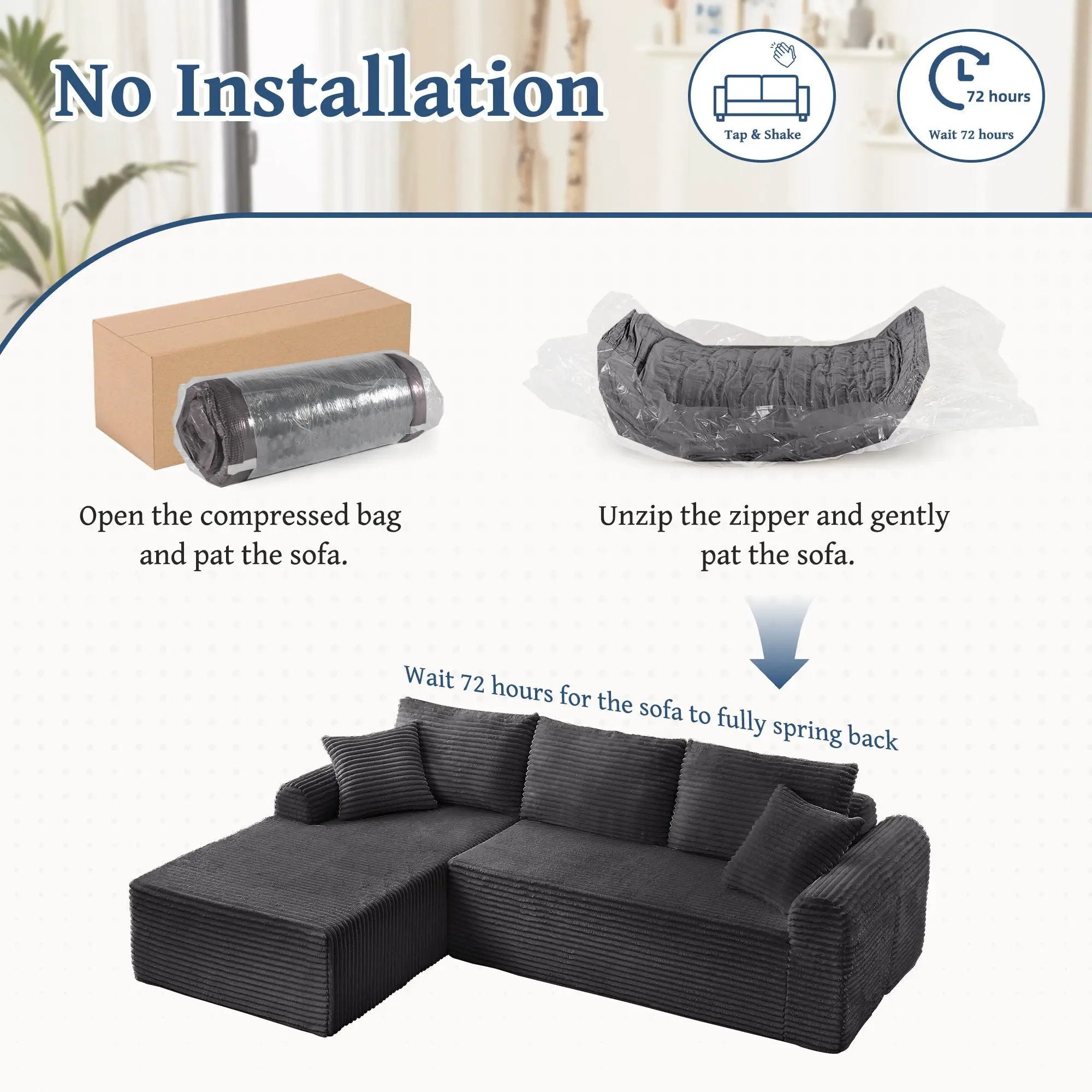 Modular Sectional With Arched Armrests, Includes 3 Back Cushions & 2 Throw Pillows by HouseOfZazla