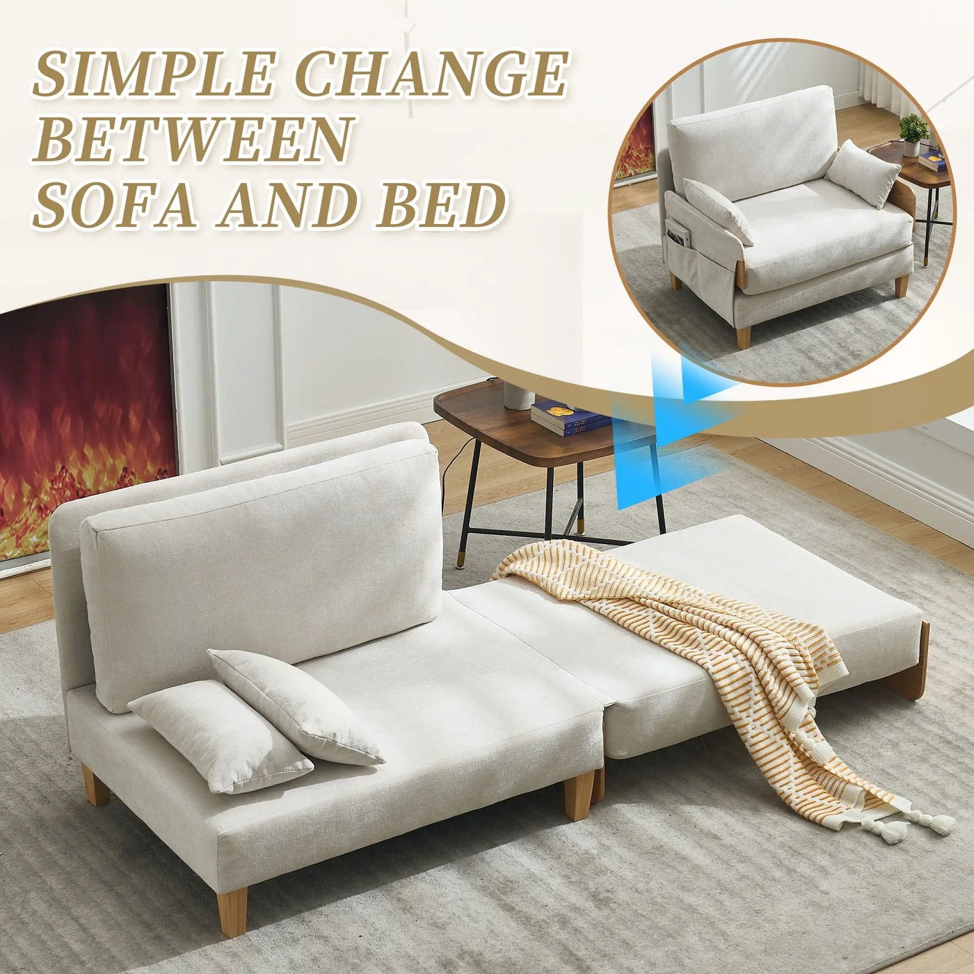 Mid Century Modern Foldable Sofa Bed, 3 In 1 Convertible Sleeper With 3 Pillows by HouseOfZazla