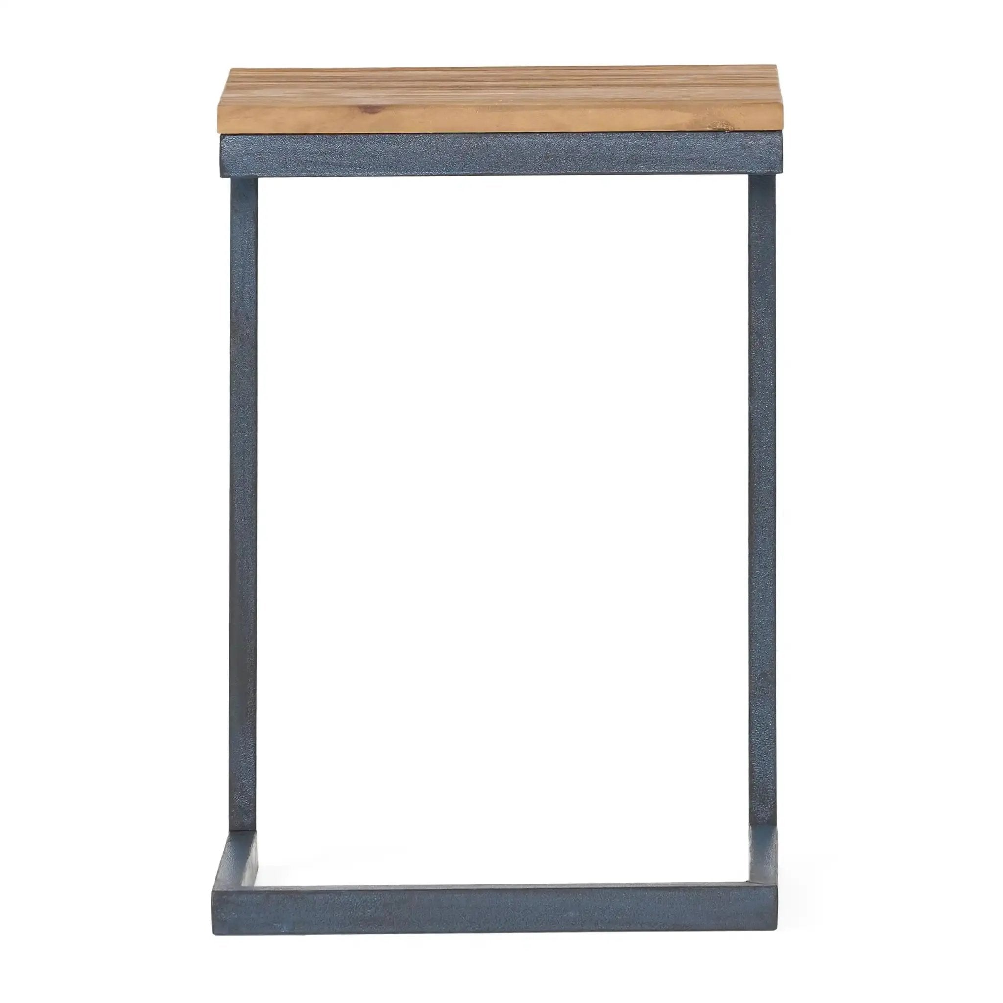 C Shaped End Table With Iron Base And Fir Wood Top by HouseOfZazla