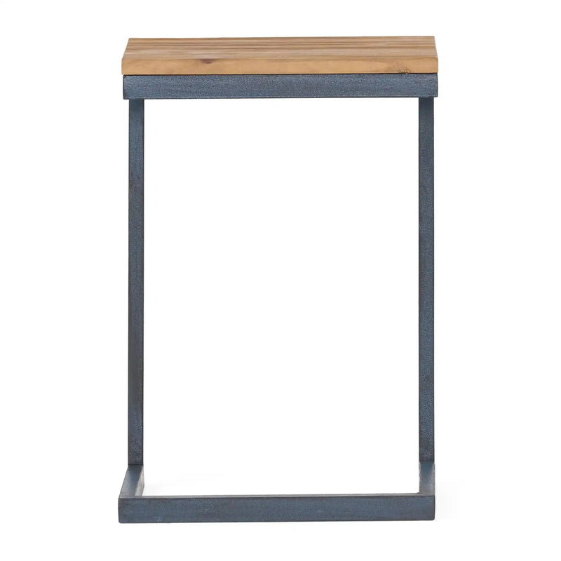 C Shaped End Table With Iron Base And Fir Wood Top by HouseOfZazla