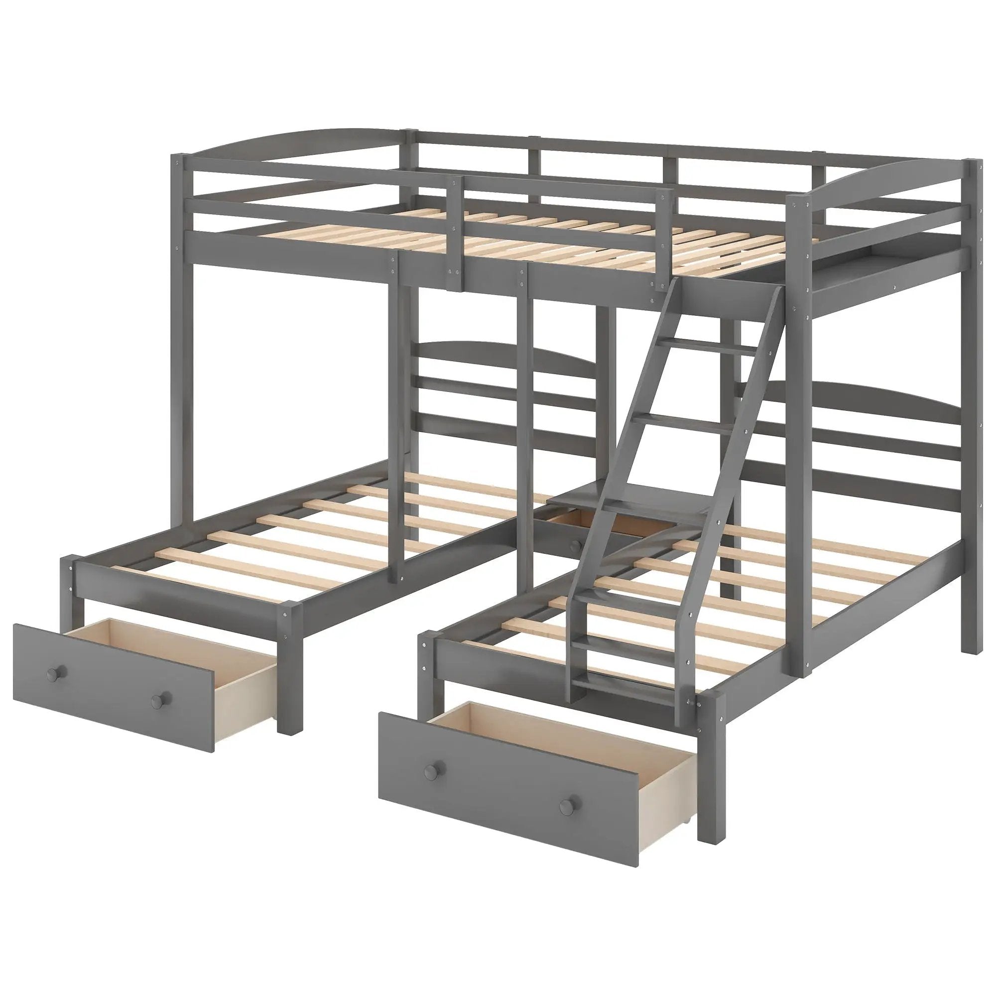 Full Over Twin & Twin Bunk Bed, Triple Bunk Bed With Drawers - Gray by HouseOfZazla