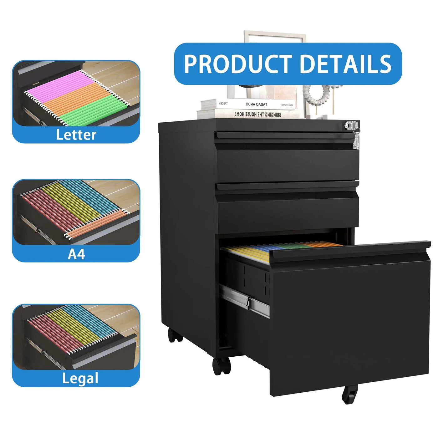 Metal Drawer Mobile File Cabinet With Lock For Home Office Organizer by HouseOfZazla