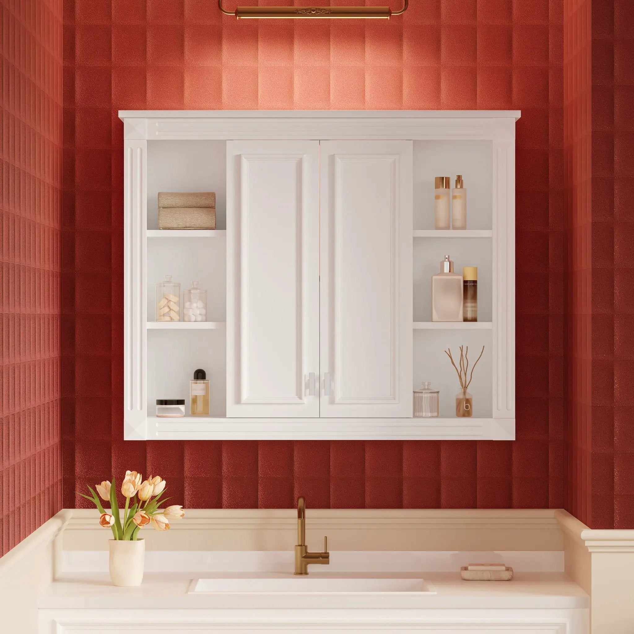 Wall-Mounted Medicine Cabinet With Adjustable Shelf, Soft-Closing Hinges - White by Unique Piece Furniture