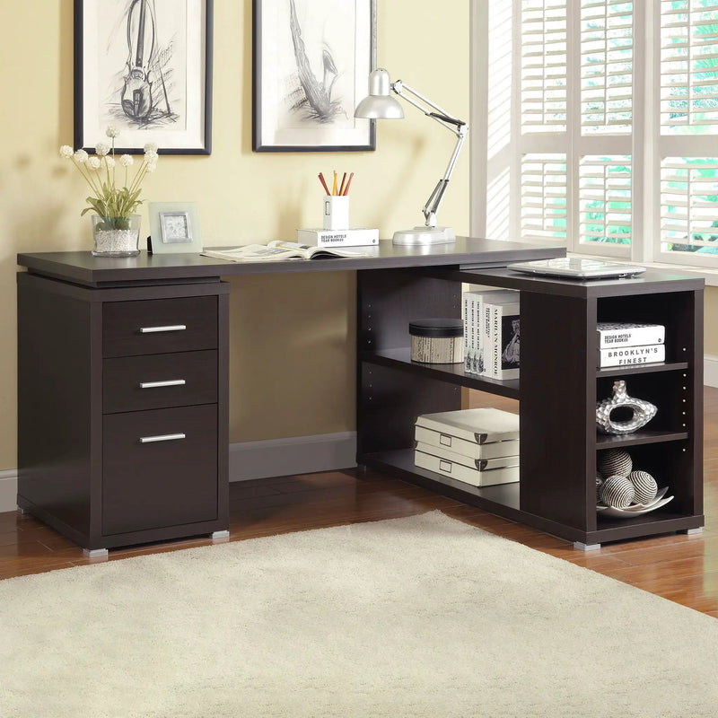 Tona - L-Shape Computer Desk With 3 Drawers And 5 Shelves by HouseOfZazla