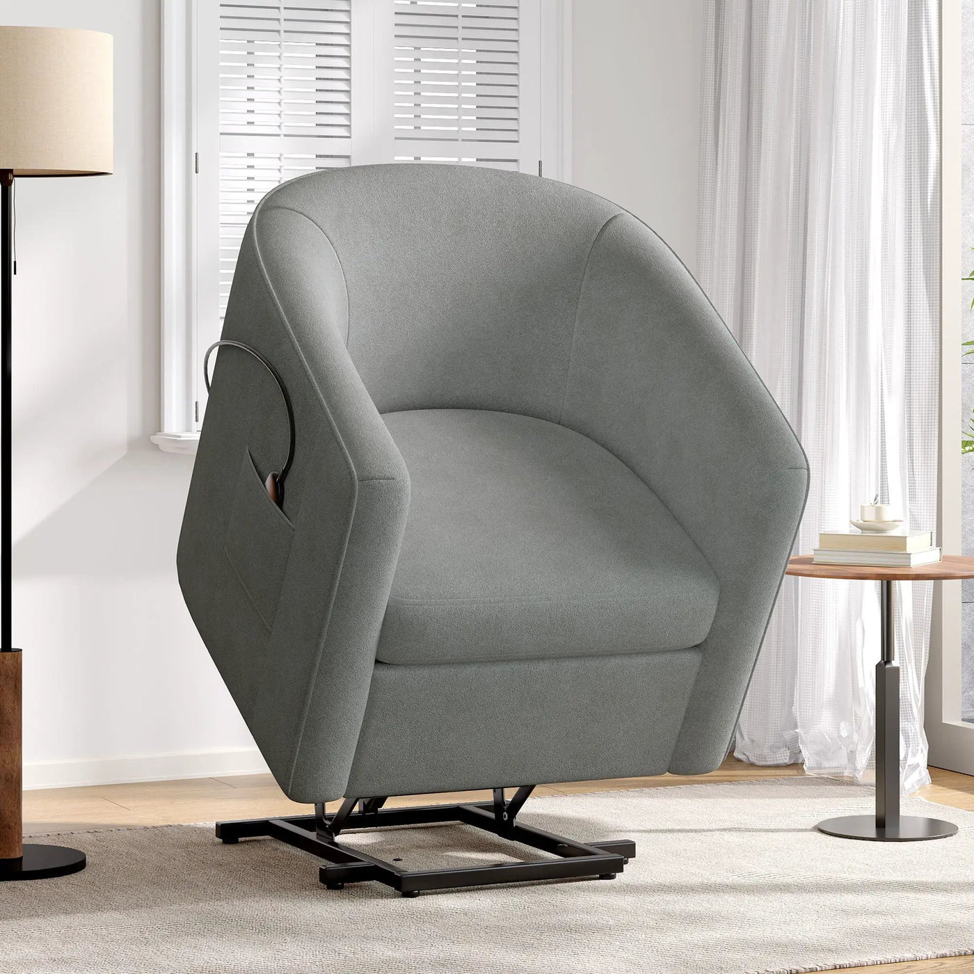 Power Lift Recliner Barrel Shape Reclining Chair With Footrest And Side Pocket by Unique Piece Furniture