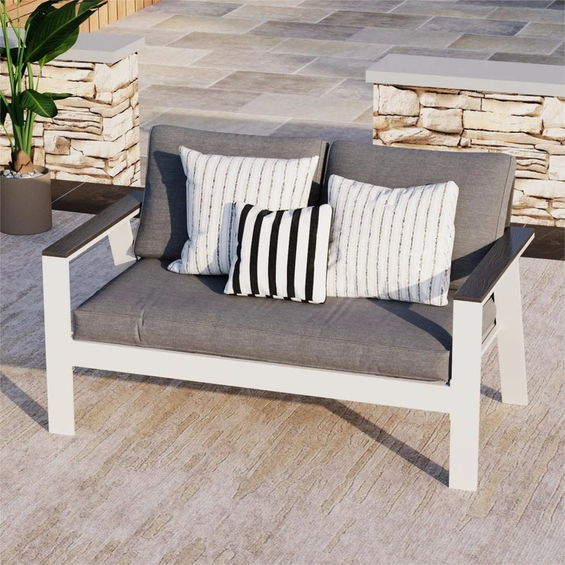 All Weather Patio Loveseat With Armrests & Angled Backrest - White / Gray by HouseOfZazla