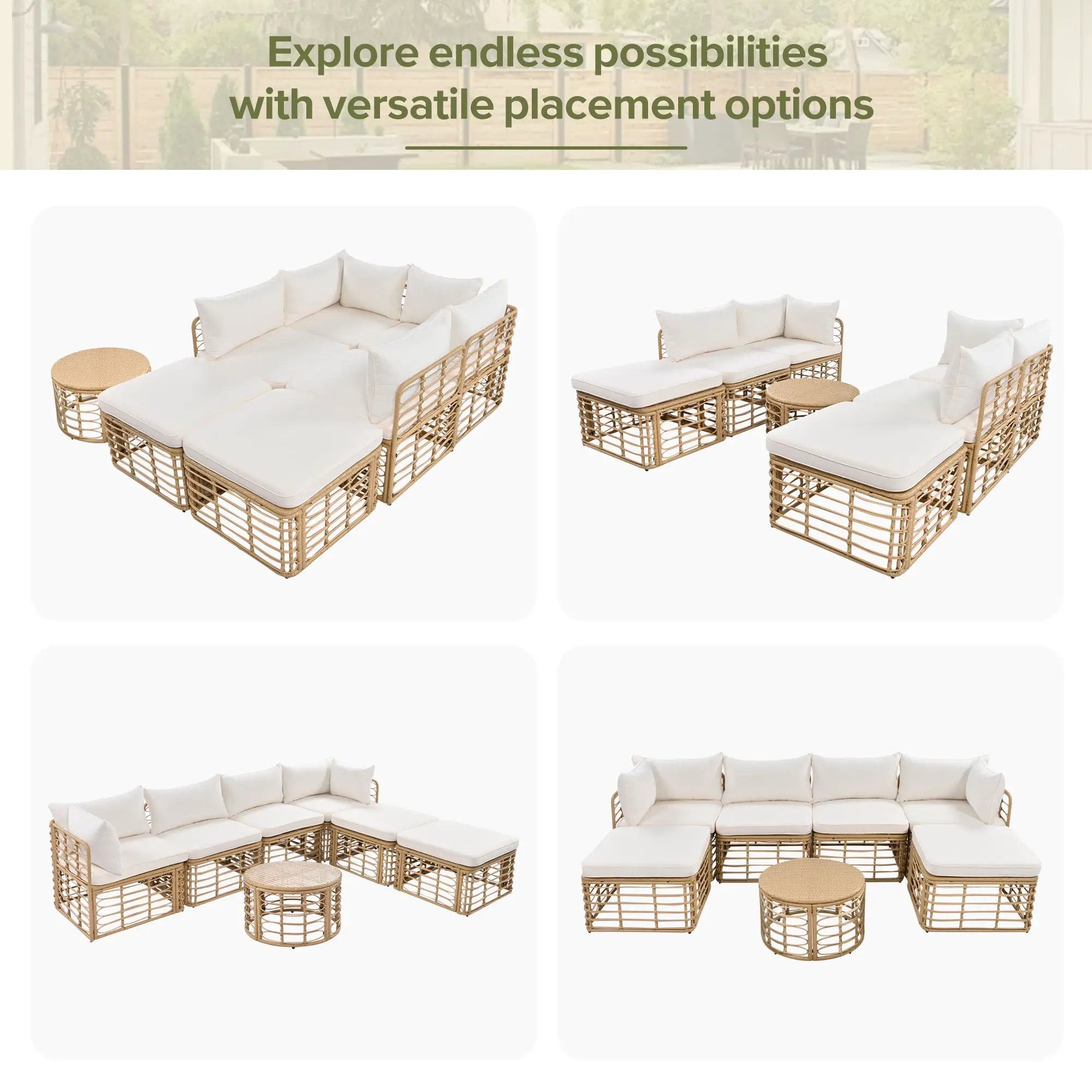 Outdoor Patio Furniture, All-Weather Rattan Sectional Sofa Set With Thick Cushions And Pillows, Freely Combined Conversation Sets For Garden, Backyard, Balcony by Unique Piece Furniture