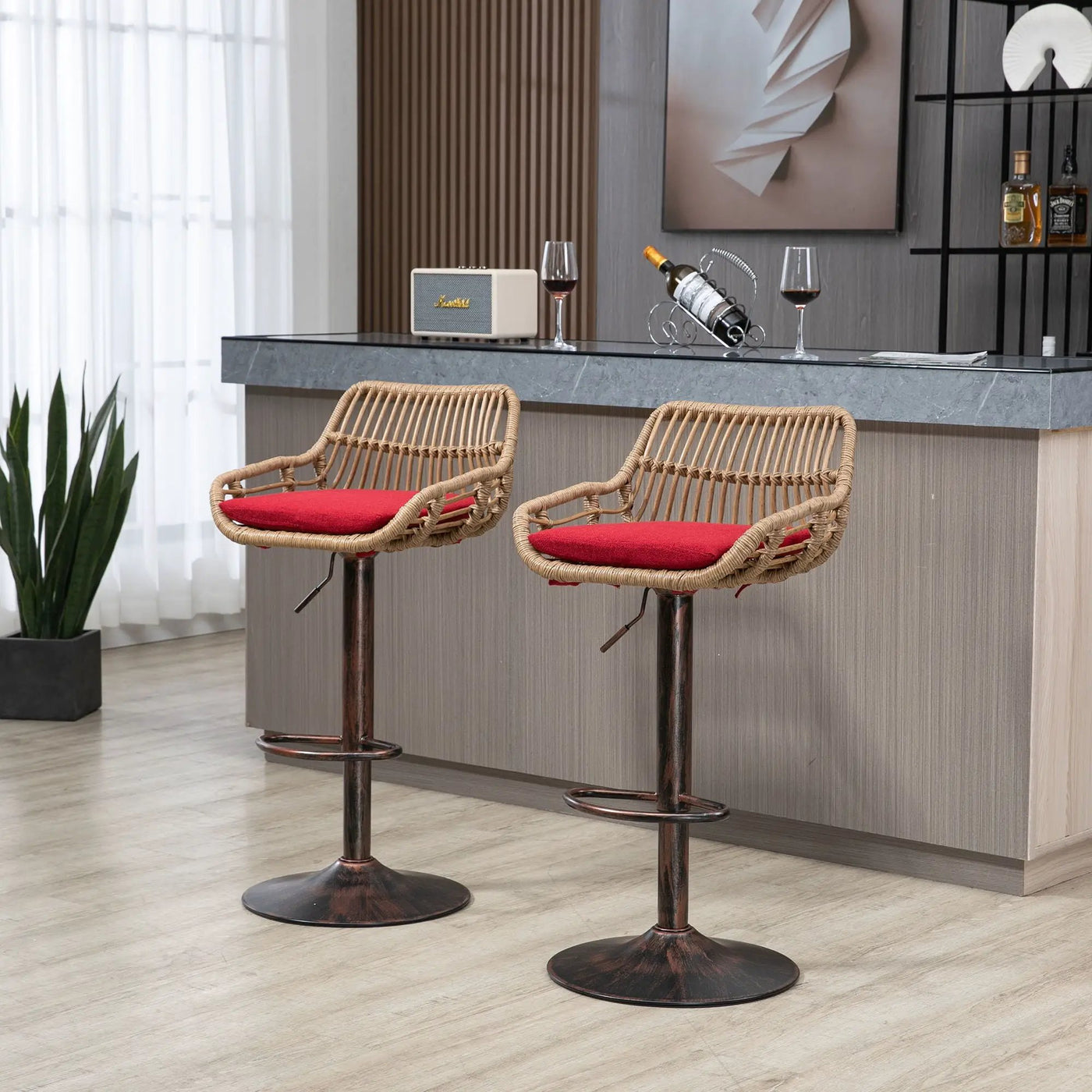 Modern Swivel Bar Stools Adjustable Counter Chairs With Footrest (Set of 2) by HouseOfZazla