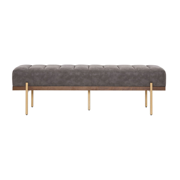 Thorian Luxury Upholstered Ottoman Bench with Channel Tufting and Metal Base