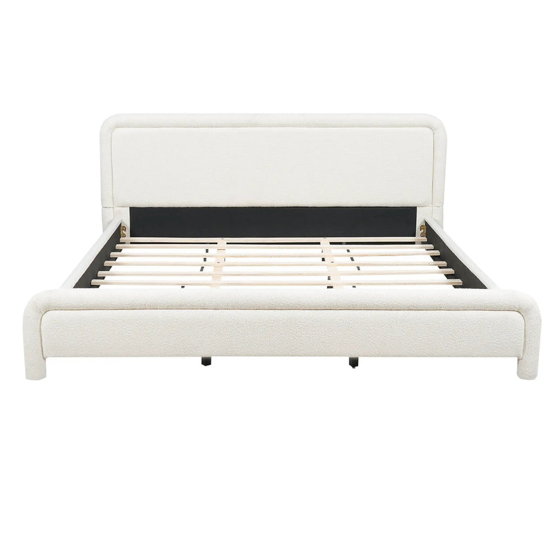 King Size Upholstered Platform Bed Frame with Curved Headboard by HouseOfZazla