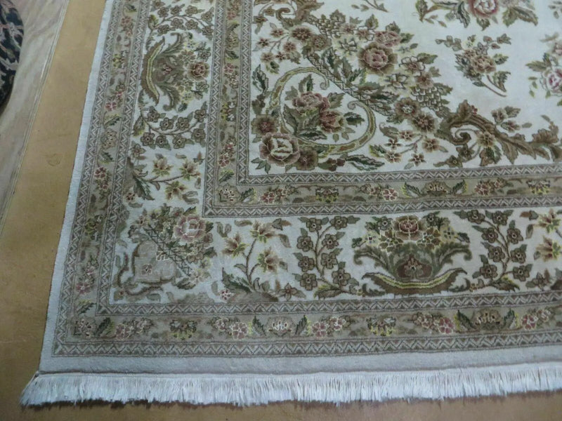 8' X 10' Handmade Chinese Floral Oriental Wool Silk Accent Rug Ivory Organic by Jewel Rugs