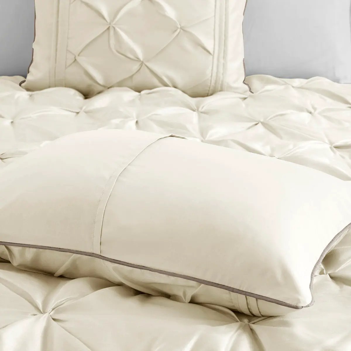 7 Piece Tufted Comforter Set Ivory King by HouseOfZazla