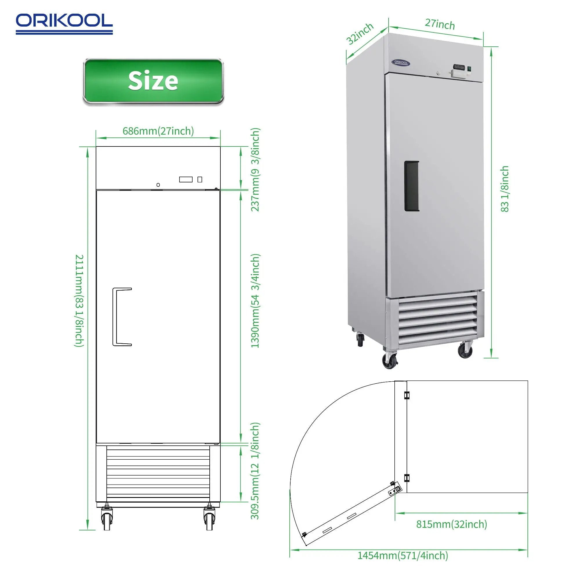 Commercial Refrigerator 23 Cu.Ft With 1 Solid Door Reach-In Refrigerators Stainless Steel Etl Approved Upright Fridge Storage - Silver by HouseOfZazla