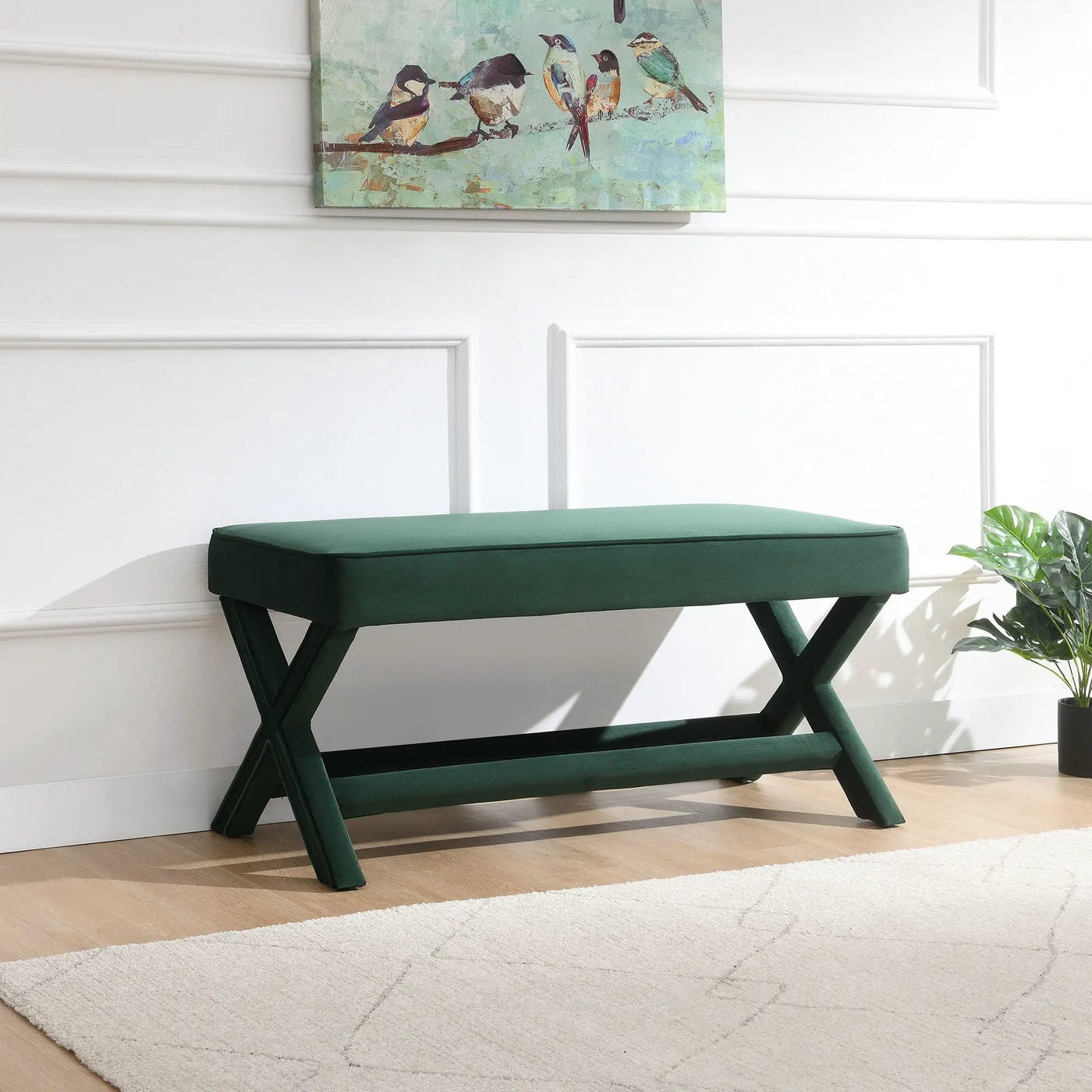 Comfort Double Bench Upholstered With X Crossed Legs by HouseOfZazla