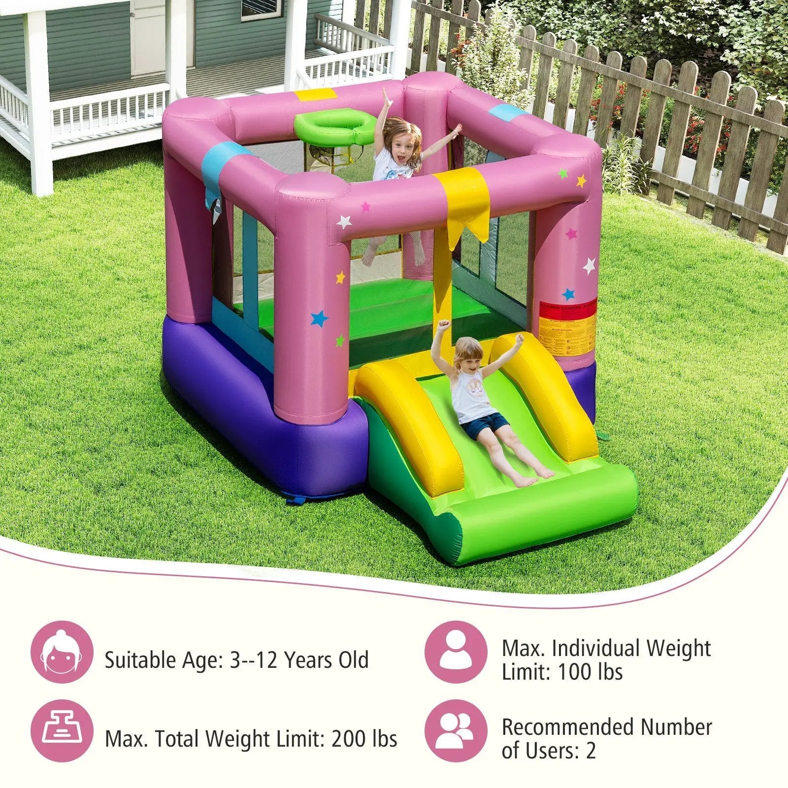 Inflatable Bounce House with 480W Blower and Carrying Bag for Party by DirectDeals