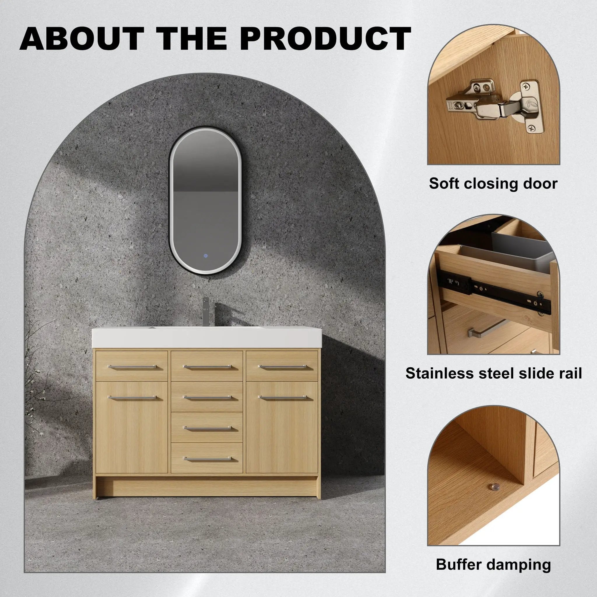 Freestanding Bathroom Vanity With Resin Sink, Soft-Closing Doors And Drawers by Unique Piece Furniture