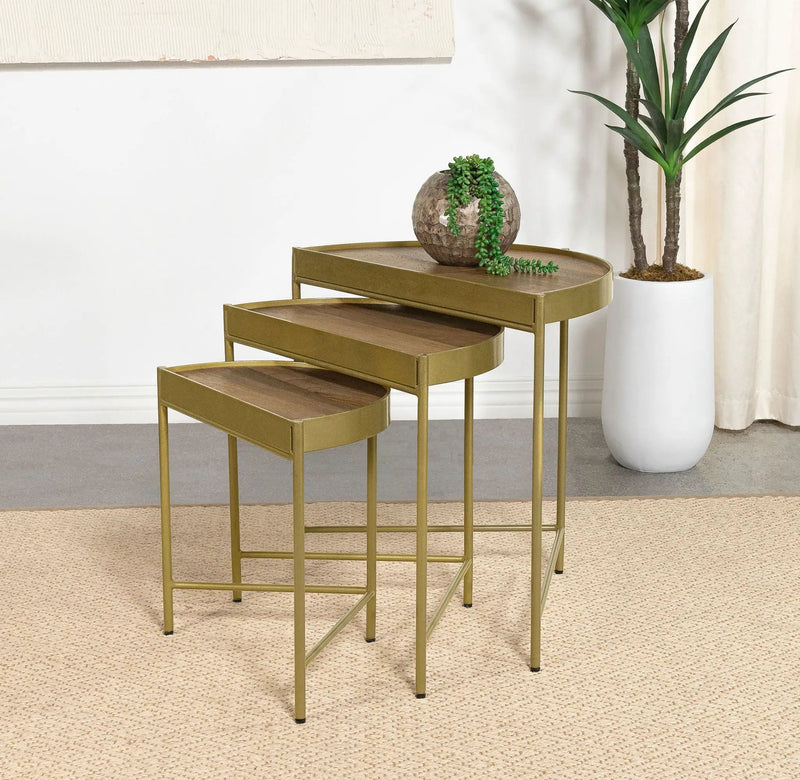 Tristen 3-Piece Demilune Nesting Table Brown and Gold by Unique Piece Furniture